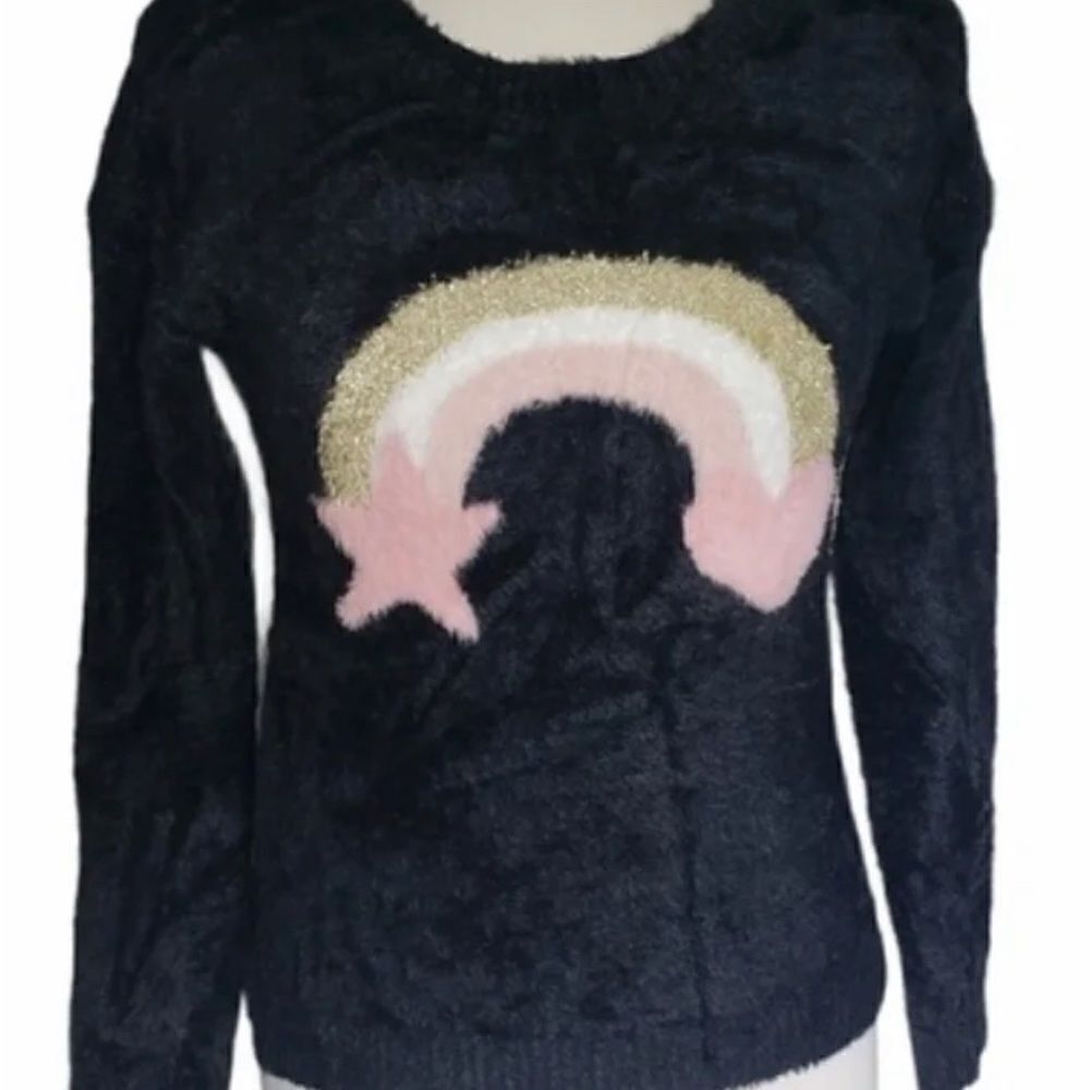 Epic Threads‎ Fuzzy Black Rainbows Furry Sweatshirt Size Small Sweater Pullover